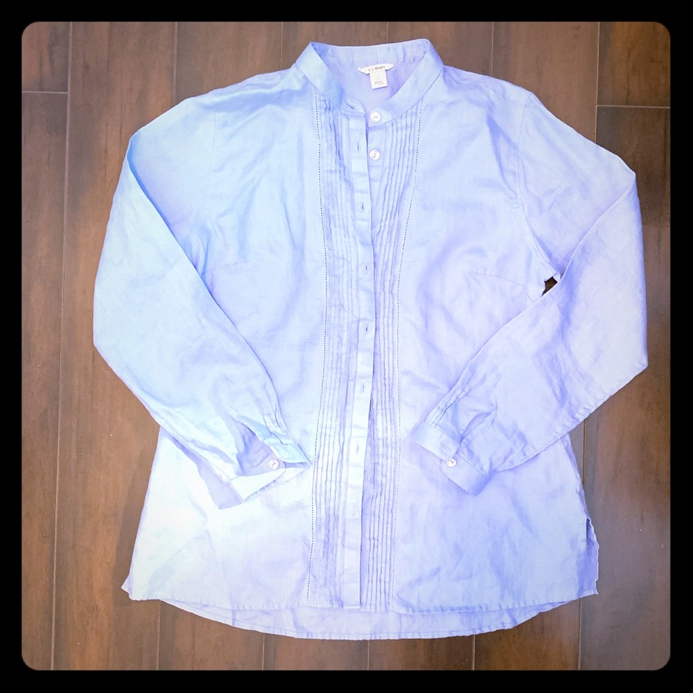 L.L. Bean S Petite blue linen button down tunic